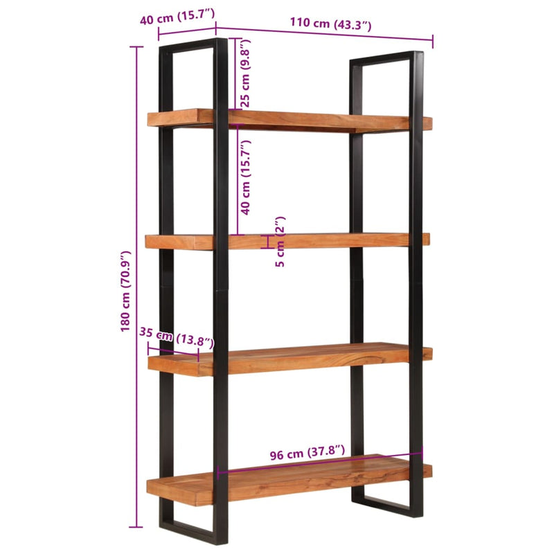 Bookcase 4-Tier 110x40x180 cm Solid Wood Acacia and Iron Payday Deals