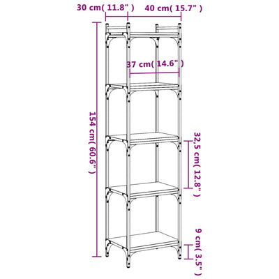 Bookcase 5-Tier Black 40x30x154 cm Engineered Wood Payday Deals
