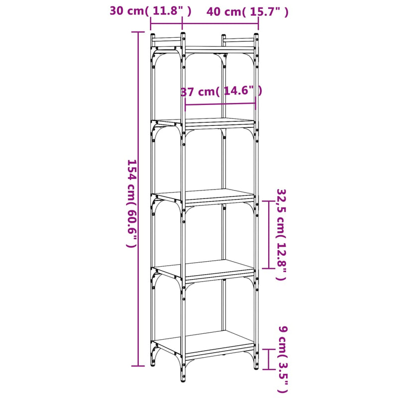 Bookcase 5-Tier Black 40x30x154 cm Engineered Wood Payday Deals