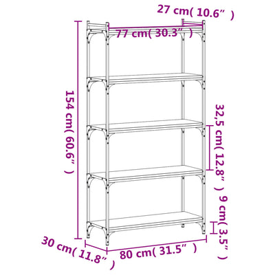 Bookcase 5-Tier Black 80x30x154 cm Engineered Wood Payday Deals