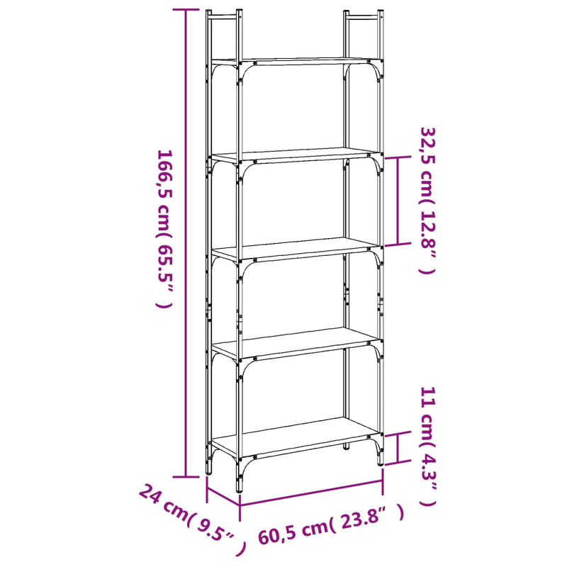 Bookshelf 5-Tier Black 60.5x24x166.5 cm Engineered Wood Payday Deals
