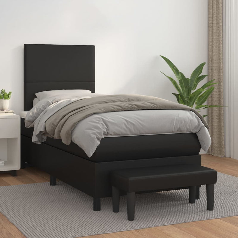 Box Spring Bed with Mattress Black 106x203 cm King Single Size Faux Leather Payday Deals