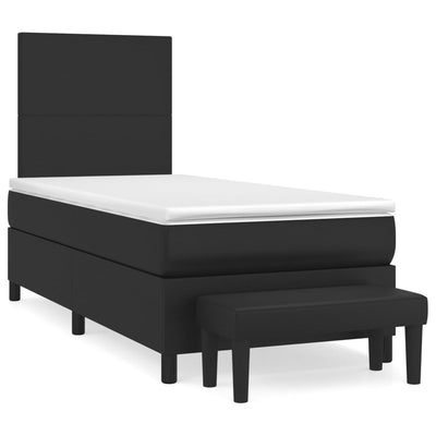 Box Spring Bed with Mattress Black 106x203 cm King Single Size Faux Leather Payday Deals