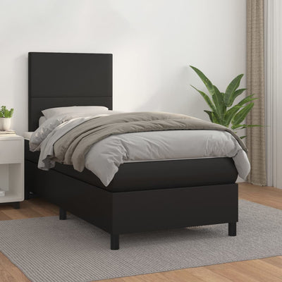 Box Spring Bed with Mattress Black 106x203 cm King Single Size Faux Leather Payday Deals