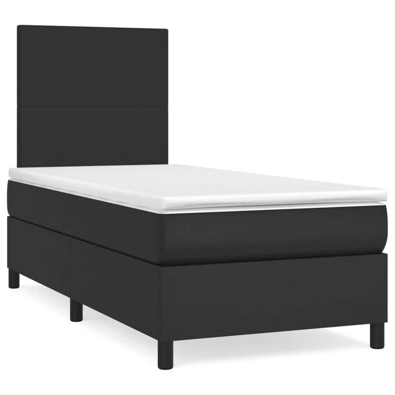 Box Spring Bed with Mattress Black 106x203 cm King Single Size Faux Leather Payday Deals