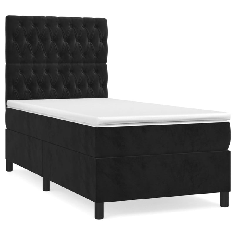 Box Spring Bed with Mattress Black 106x203 cm King Single Size Velvet Payday Deals