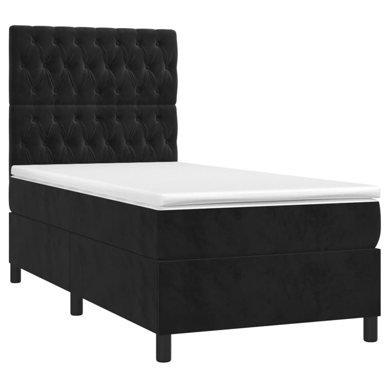 Box Spring Bed with Mattress Black 106x203 cm King Single Size Velvet Payday Deals