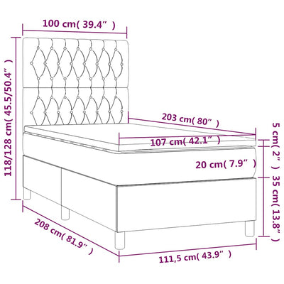 Box Spring Bed with Mattress Black 106x203 cm King Single Size Velvet Payday Deals