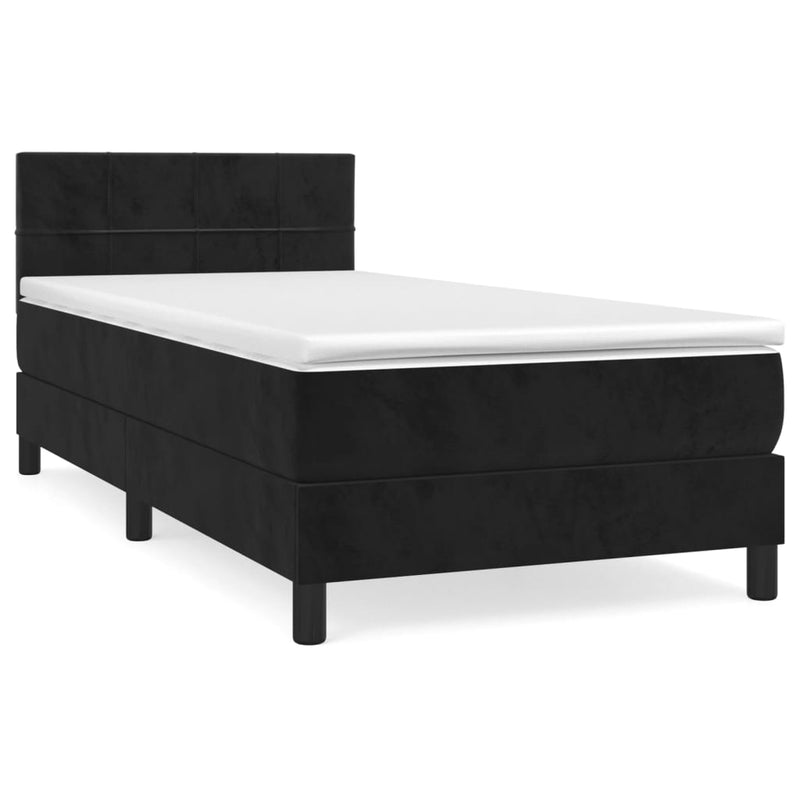 Box Spring Bed with Mattress Black 106x203 cm King Single Size Velvet Payday Deals