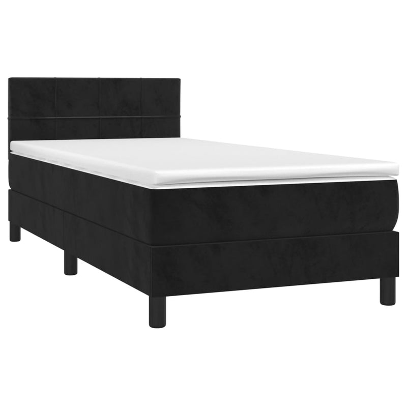 Box Spring Bed with Mattress Black 106x203 cm King Single Size Velvet Payday Deals