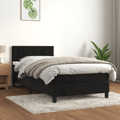 Box Spring Bed with Mattress Black 106x203 cm King Single Size Velvet Payday Deals