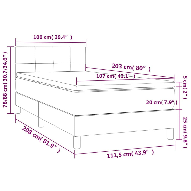 Box Spring Bed with Mattress Black 106x203 cm King Single Size Velvet Payday Deals