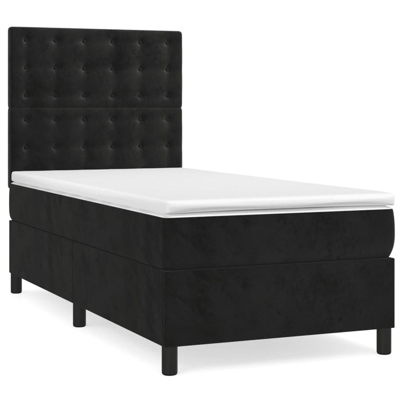 Box Spring Bed with Mattress Black 106x203 cm King Single Size Velvet Payday Deals