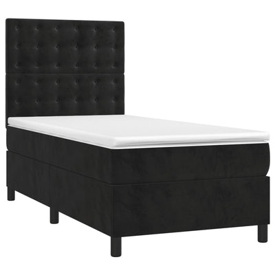 Box Spring Bed with Mattress Black 106x203 cm King Single Size Velvet Payday Deals