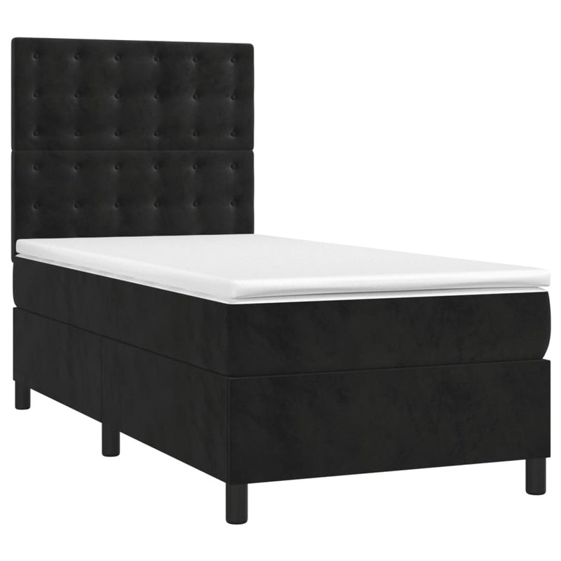 Box Spring Bed with Mattress Black 106x203 cm King Single Size Velvet Payday Deals