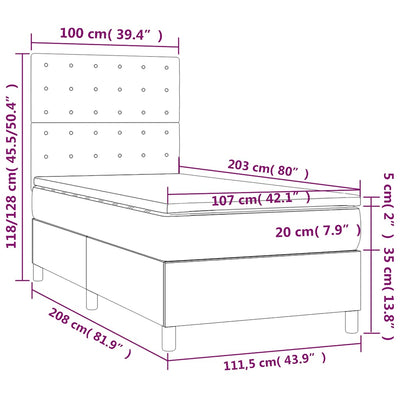 Box Spring Bed with Mattress Black 106x203 cm King Single Size Velvet Payday Deals