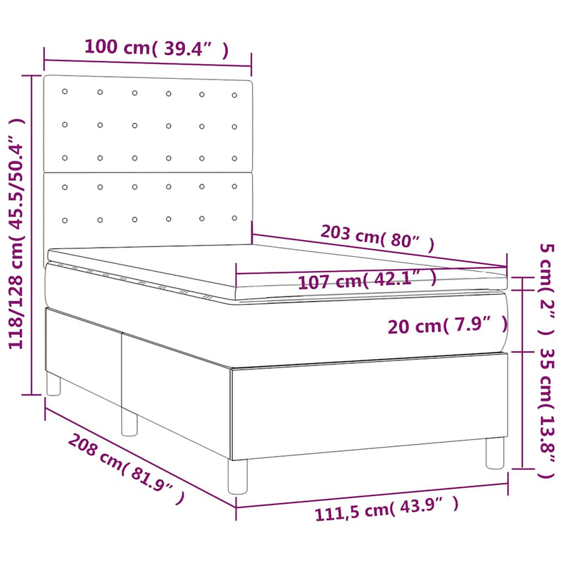 Box Spring Bed with Mattress Black 106x203 cm King Single Size Velvet Payday Deals