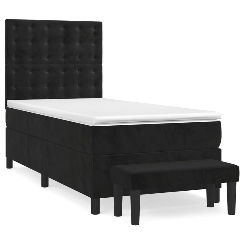 Box Spring Bed with Mattress Black 106x203 cm King Single Size Velvet Payday Deals