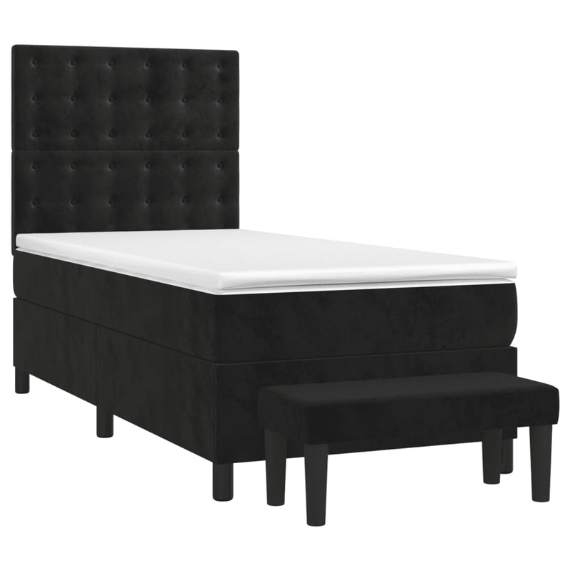 Box Spring Bed with Mattress Black 106x203 cm King Single Size Velvet Payday Deals