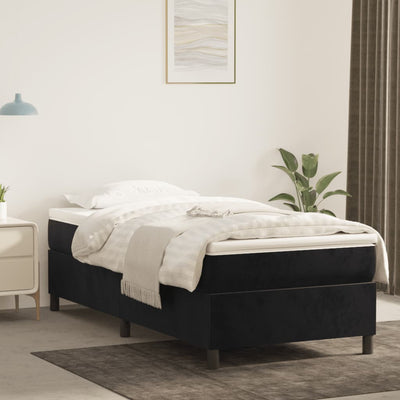 Box Spring Bed with Mattress Black 106x203 cm King Single Size Velvet Payday Deals