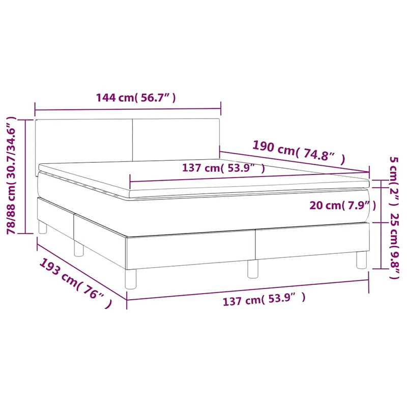 Box Spring Bed with Mattress Black 137x187 cm Double Size Fabric Payday Deals