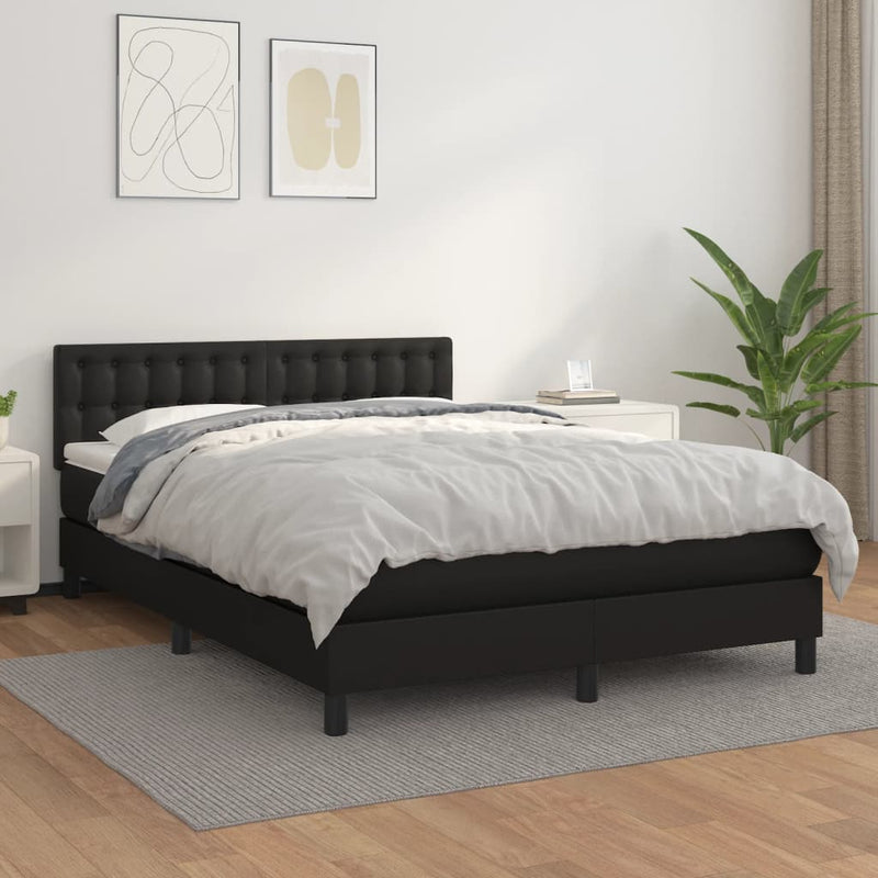 Box Spring Bed with Mattress Black 137x187 cm Double Size Faux Leather Payday Deals