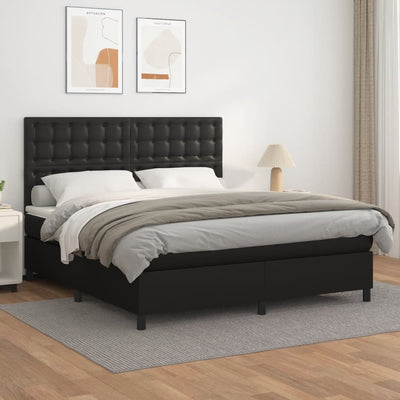 Box Spring Bed with Mattress Black 152x203 cm Queen Faux Leather
