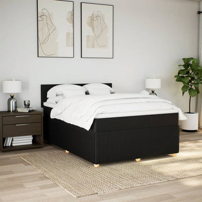 Box Spring Bed with Mattress Black Double Fabric Payday Deals