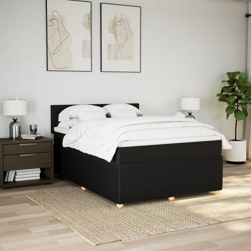 Box Spring Bed with Mattress Black Double Fabric Payday Deals