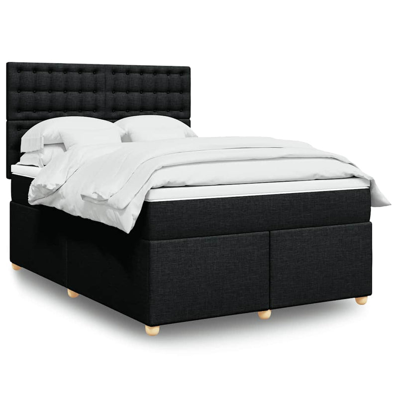 Box Spring Bed with Mattress Black Double Fabric Payday Deals