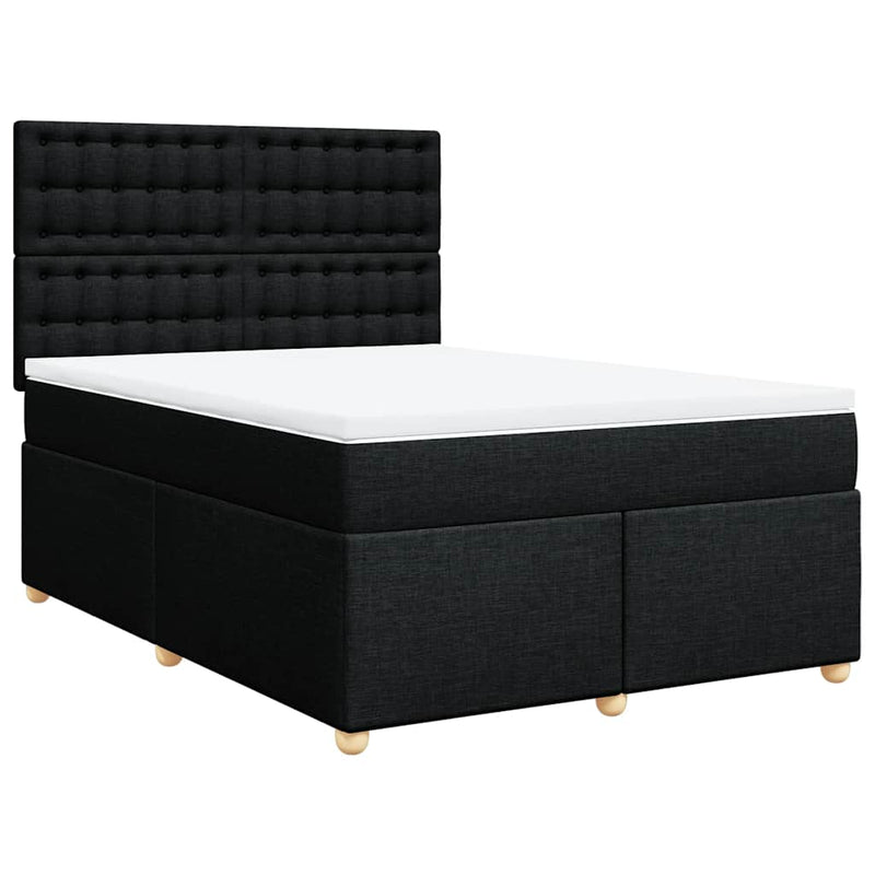 Box Spring Bed with Mattress Black Double Fabric Payday Deals