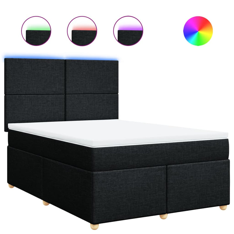 Box Spring Bed with Mattress Black Double Fabric Payday Deals