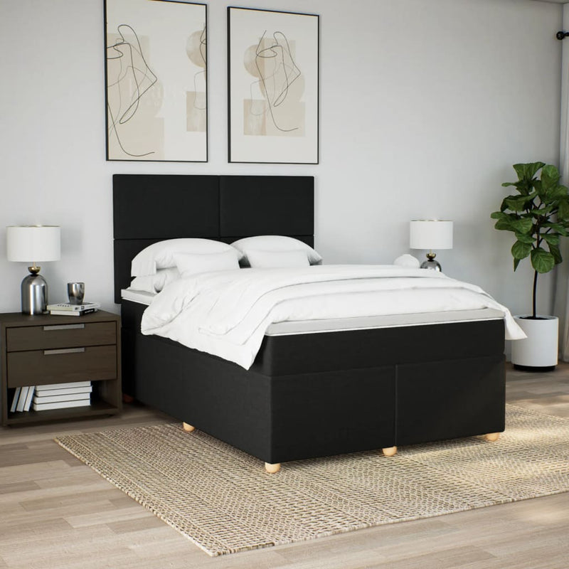 Box Spring Bed with Mattress Black Double Fabric Payday Deals