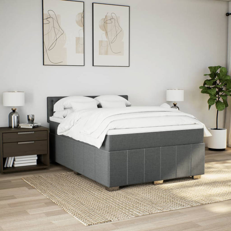 Box Spring Bed with Mattress Black Double Fabric Payday Deals