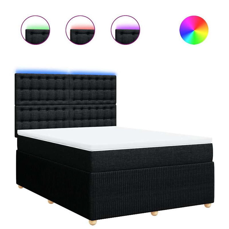 Box Spring Bed with Mattress Black Double Fabric Payday Deals