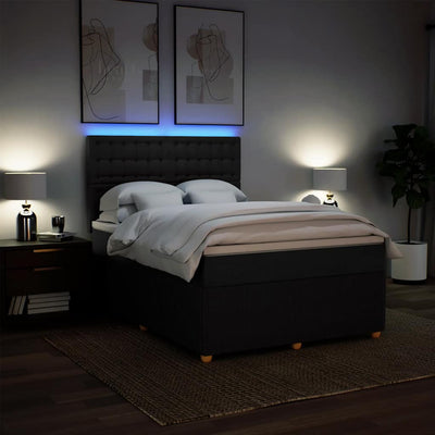 Box Spring Bed with Mattress Black Double Fabric Payday Deals