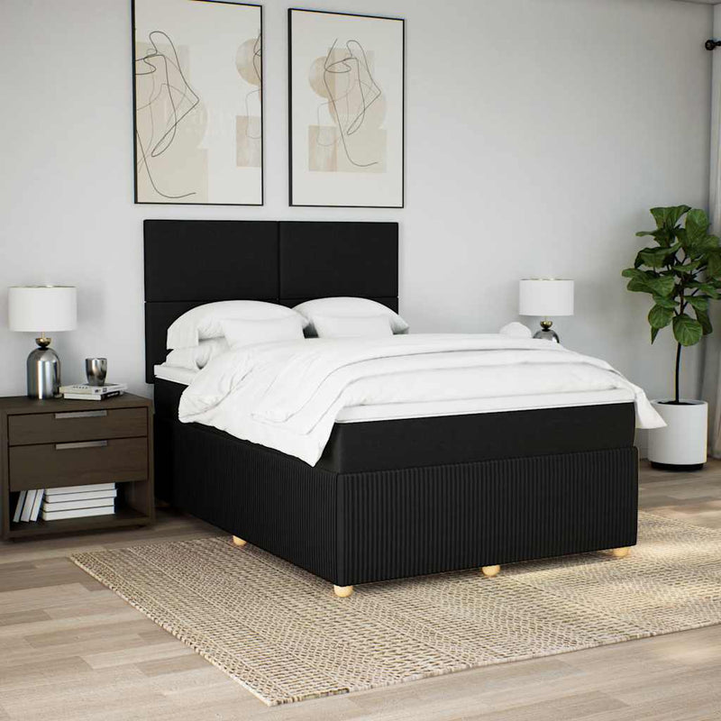 Box Spring Bed with Mattress Black Double Fabric Payday Deals