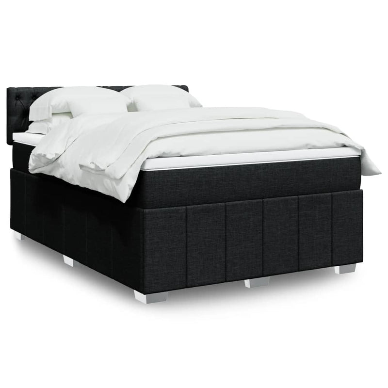 Box Spring Bed with Mattress Black Double Fabric Payday Deals