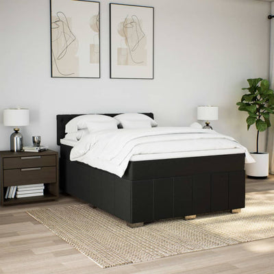 Box Spring Bed with Mattress Black Double Fabric Payday Deals