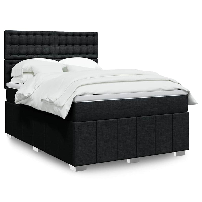Box Spring Bed with Mattress Black Double Fabric Payday Deals