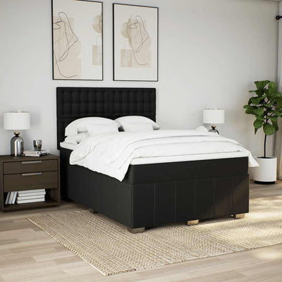 Box Spring Bed with Mattress Black Double Fabric Payday Deals
