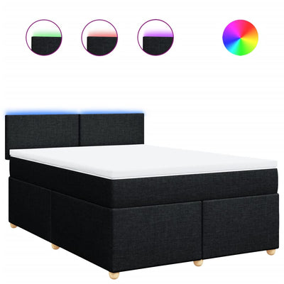 Box Spring Bed with Mattress Black Double Fabric Payday Deals