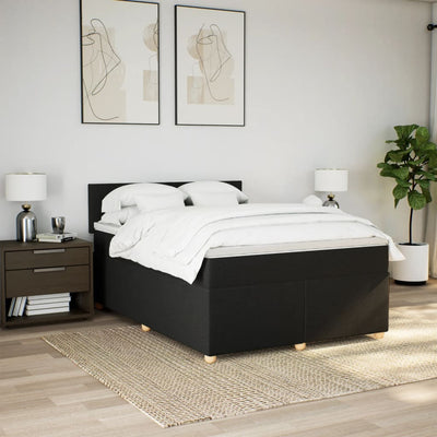 Box Spring Bed with Mattress Black Double Fabric Payday Deals