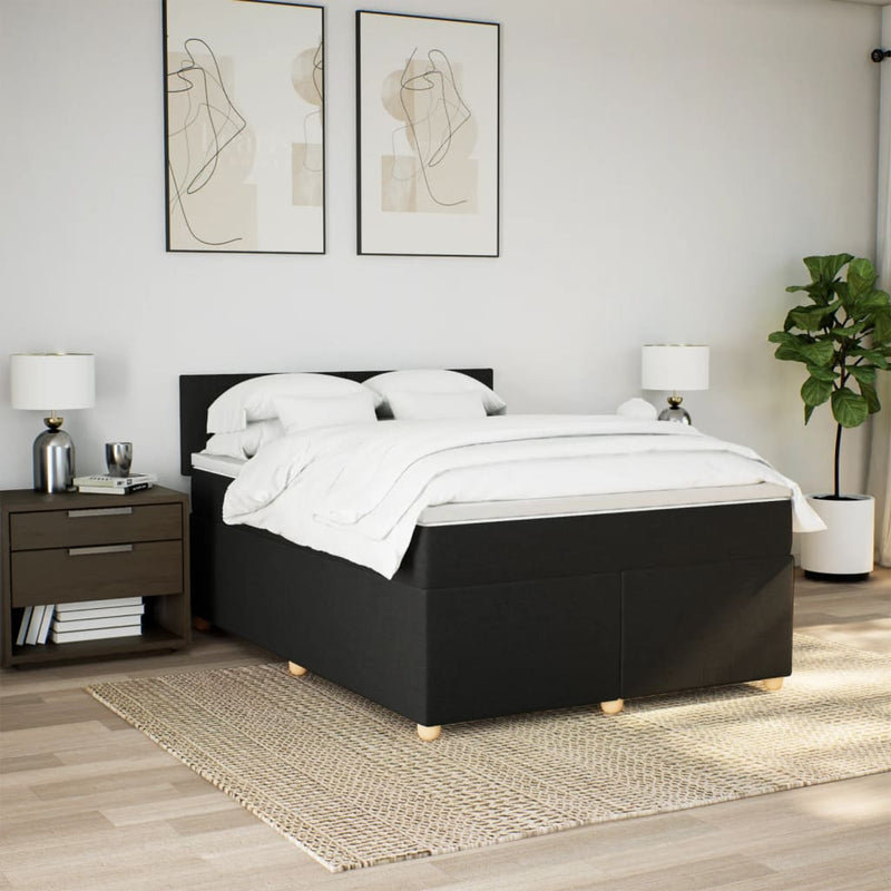Box Spring Bed with Mattress Black Double Fabric Payday Deals