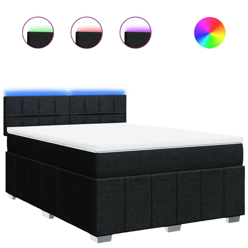 Box Spring Bed with Mattress Black Double Fabric Payday Deals