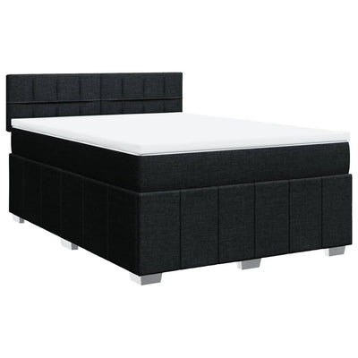 Box Spring Bed with Mattress Black Double Fabric Payday Deals