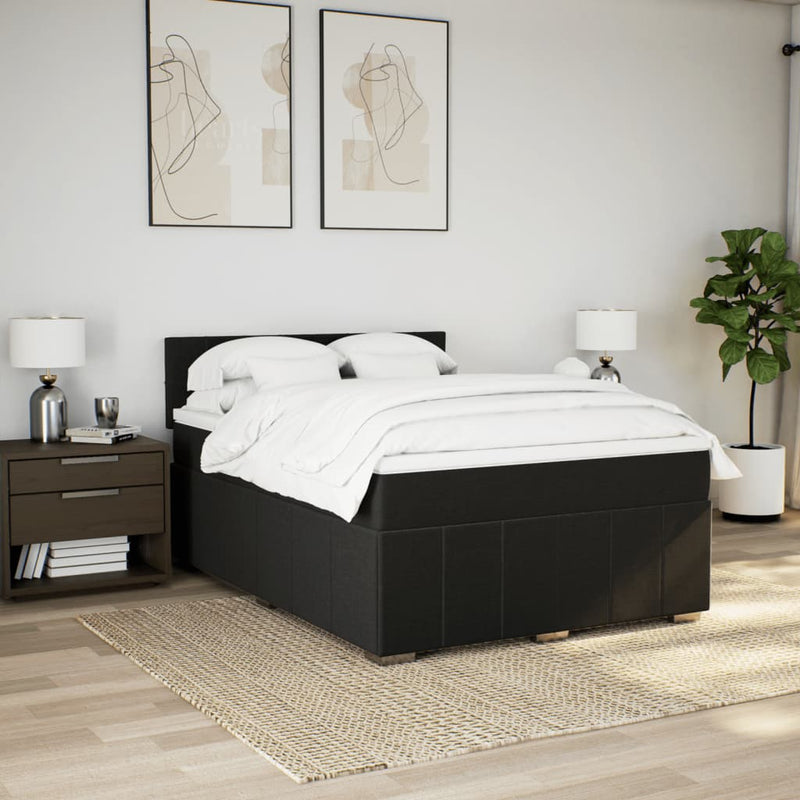 Box Spring Bed with Mattress Black Double Fabric Payday Deals