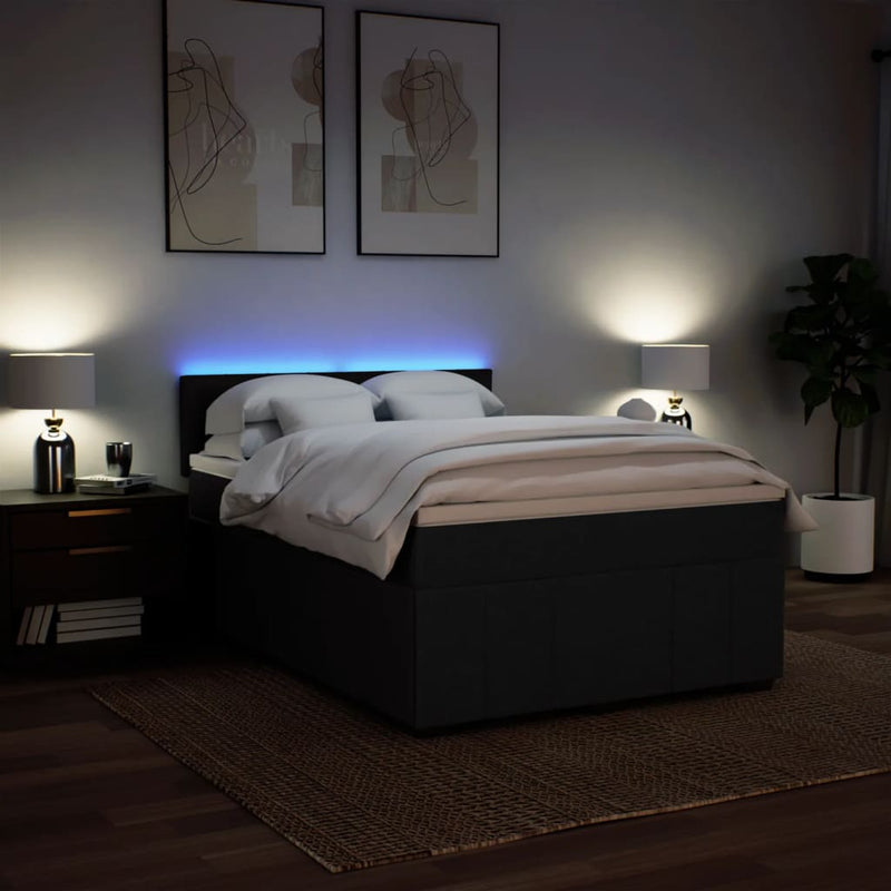 Box Spring Bed with Mattress Black Double Fabric Payday Deals