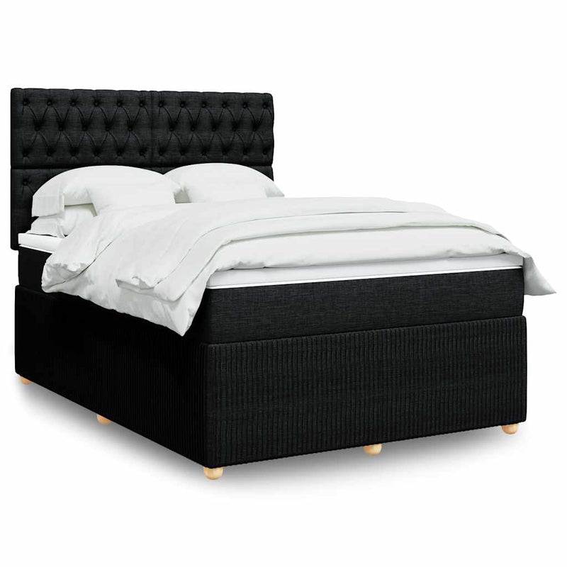 Box Spring Bed with Mattress Black Double Fabric Payday Deals