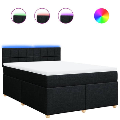 Box Spring Bed with Mattress Black Double Fabric Payday Deals